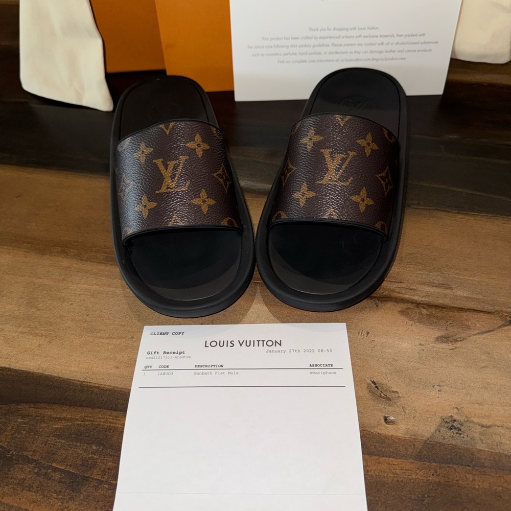 Louis Vuitton Black and Brown Monogram Sunbath Flat Mule